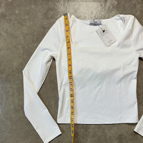 Stile Collection‎ Shirt Womens Medium White Square Neck Layering Top Basic - Picture 3 of 9